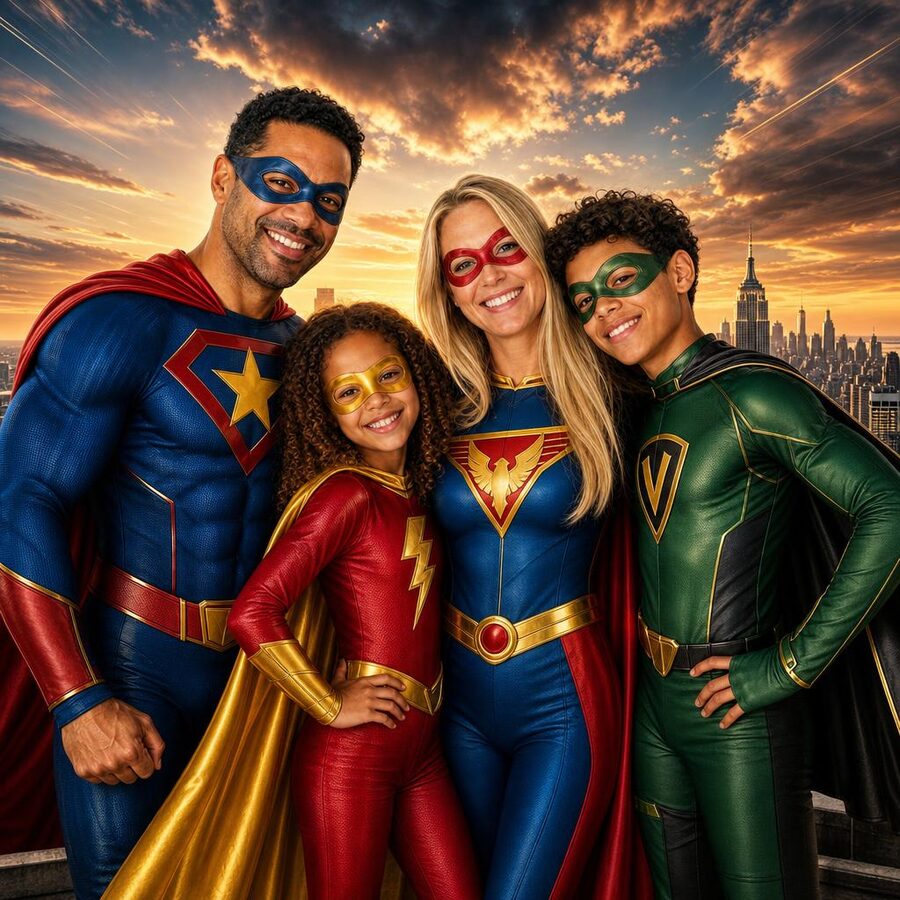 Uma família transformada em super-heróis sobre a cidade